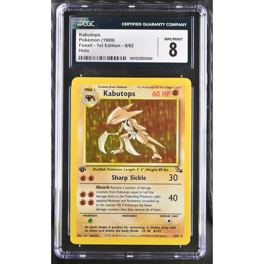 CGC 8 NM/MINT Kabutops 1st Edition 9/62 Pokémon 1999 Fossil Holo Foil Rare Card